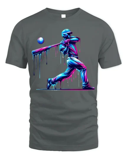Neon Drip Baseball Hitter Graphic T-Shirt Black - gray t-shirt on white background