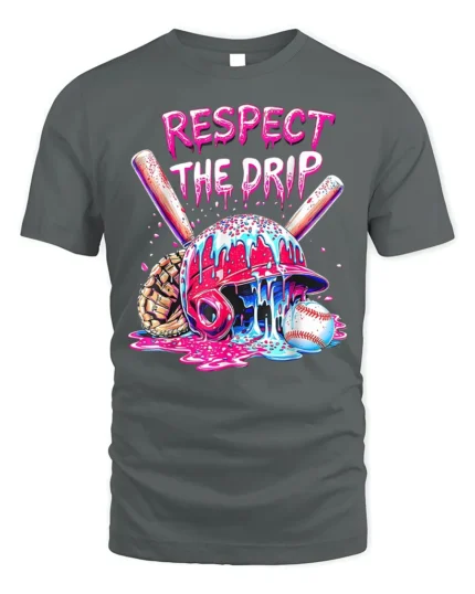 Respect the Drip Baseball Helmet Graphic T-Shirt - gray t-shirt on white background