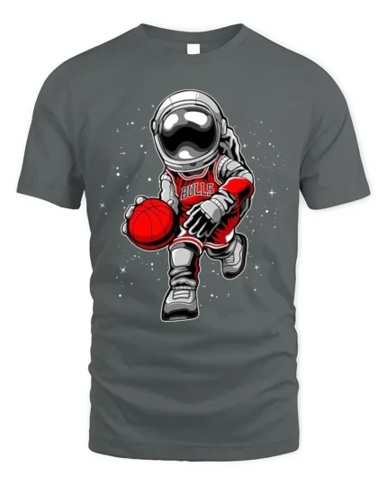 Astronaut Basketball Cosmic Dribble Graphic T-Shirt - gray t-shirt on white background
