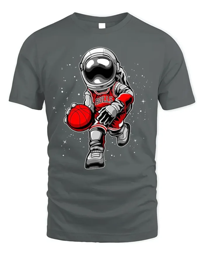 Astronaut Basketball Cosmic Dribble Graphic T-Shirt - gray t-shirt on white background