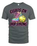 Cleats On Drip Strong Softball Graphic T-Shirt Black - gray t-shirt on white background