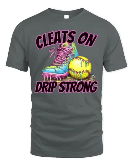 Cleats On Drip Strong Softball Graphic T-Shirt Black - gray t-shirt on white background