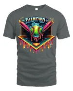 Diamond Flow Softball Drip Neon Graphic T-Shirt Black - gray t-shirt on white background