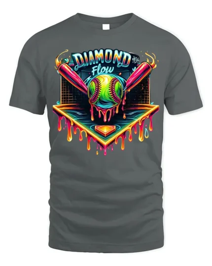 Diamond Flow Softball Drip Neon Graphic T-Shirt Black - gray t-shirt on white background