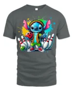 Cartoon Bowling Strike Colorful Graphic T-Shirt Black - gray t-shirt on white background