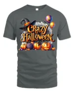 Crazy Halloween Pumpkins Witch Hat Graphic T-Shirt - gray t-shirt on white background