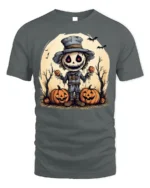 Creepy Scarecrow Pumpkin Halloween Graphic T-Shirt - gray t-shirt on white background