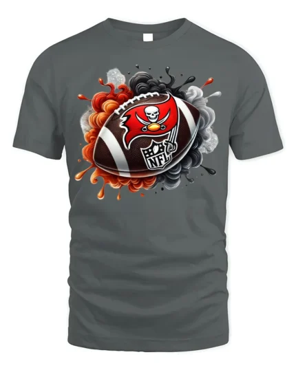 Flaming Skull Football Graphic T-Shirt Black - gray t-shirt on white background