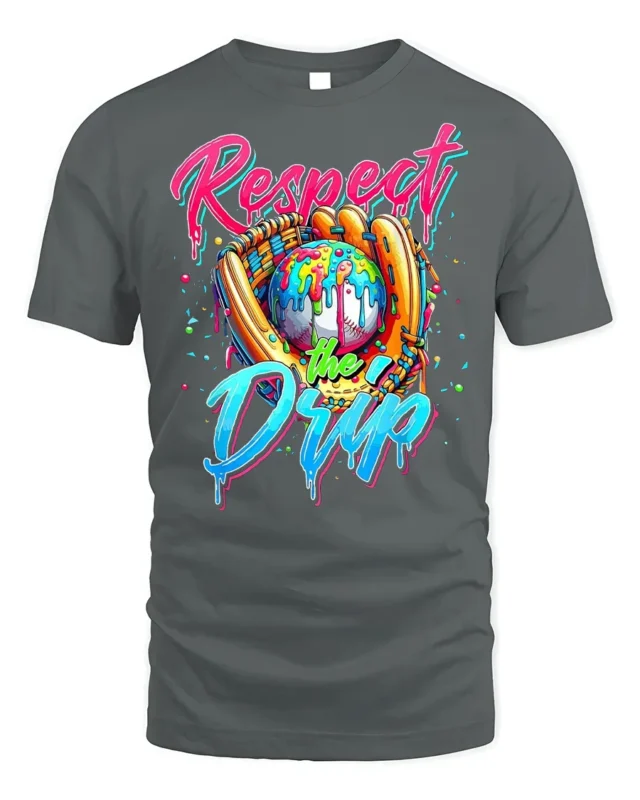 Respect the Drip Baseball Graphic T-Shirt Black - gray t-shirt on white background
