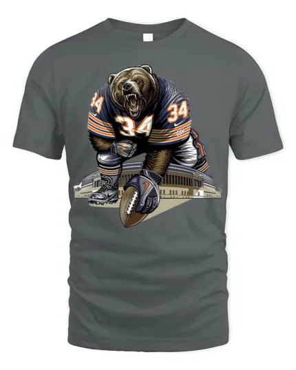 Fierce Bear Football Player Graphic T-Shirt Black - gray t-shirt on white background
