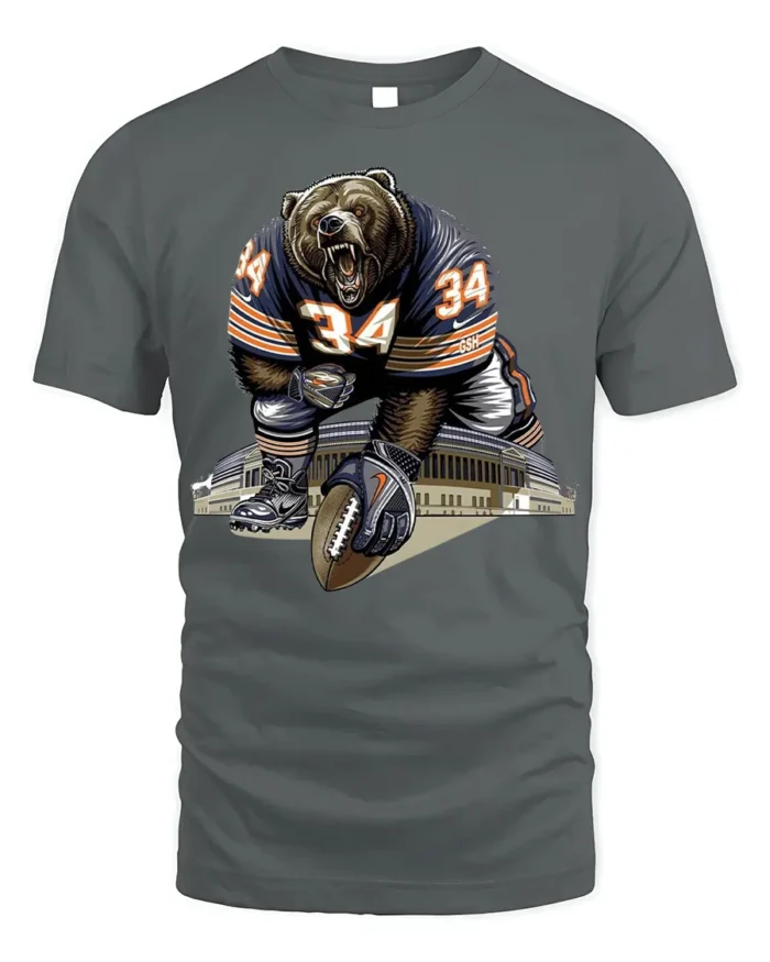 Fierce Bear Football Player Graphic T-Shirt Black - gray t-shirt on white background