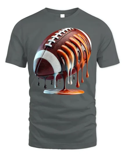 Dripping Football Game Day Graphic T-Shirt Black - gray t-shirt on white background