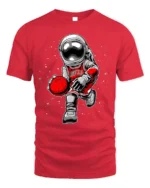 Astronaut Basketball Cosmic Dribble Graphic T-Shirt - red t-shirt on white background
