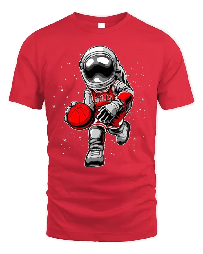 Astronaut Basketball Cosmic Dribble Graphic T-Shirt - red t-shirt on white background
