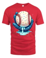 Baseball Ice Cream Drip Glove Graphic T-Shirt Black - red t-shirt on white background