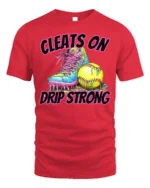 Cleats On Drip Strong Softball Graphic T-Shirt Black - red t-shirt on white background