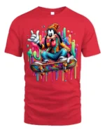 Cartoon Skater Drip Art Skateboard Graphic T-Shirt - red t-shirt on white background