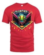 Diamond Flow Softball Drip Neon Graphic T-Shirt Black - red t-shirt on white background
