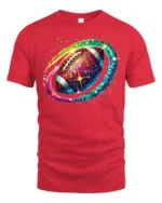 Rainbow Sequin Football Sparkle Graphic T-Shirt Black - red t-shirt on white background
