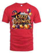 Crazy Halloween Pumpkins Witch Hat Graphic T-Shirt - red t-shirt on white background