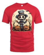 Creepy Scarecrow Pumpkin Halloween Graphic T-Shirt - red t-shirt on white background