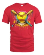 Colorful Softball Drip Bats Graphic T-Shirt Black - red t-shirt on white background