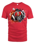 Flaming Skull Football Graphic T-Shirt Black - red t-shirt on white background