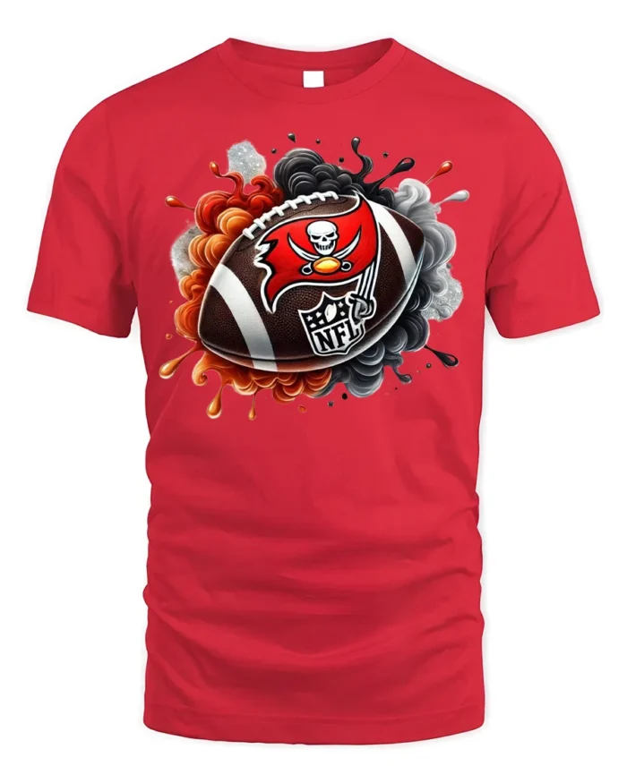 Flaming Skull Football Graphic T-Shirt Black - red t-shirt on white background