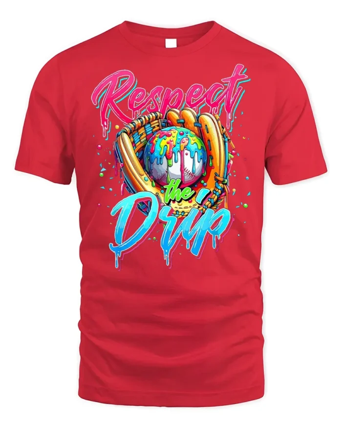 Respect the Drip Baseball Graphic T-Shirt Black - red t-shirt on white background