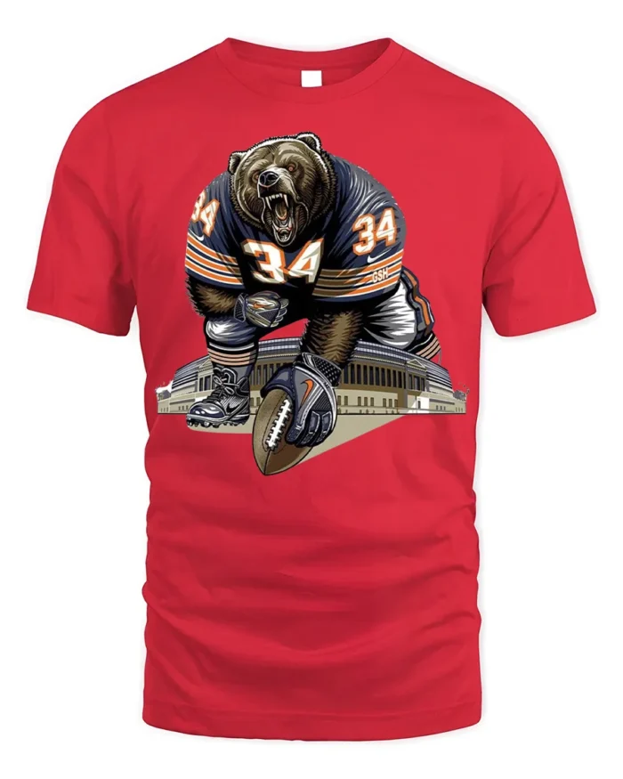 Fierce Bear Football Player Graphic T-Shirt Black - red t-shirt on white background