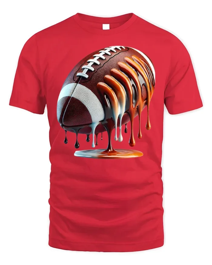 Dripping Football Game Day Graphic T-Shirt Black - red t-shirt on white background