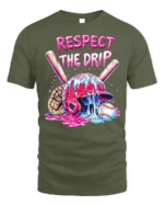 Respect the Drip Baseball Helmet Graphic T-Shirt - military green t-shirt on white background