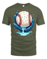 Baseball Ice Cream Drip Glove Graphic T-Shirt Black - military green t-shirt on white background