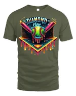 Diamond Flow Softball Drip Neon Graphic T-Shirt Black - military green t-shirt on white background