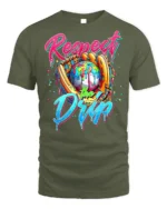 Respect the Drip Baseball Graphic T-Shirt Black - military green t-shirt on white background
