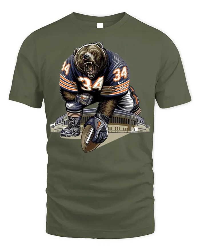 Fierce Bear Football Player Graphic T-Shirt Black - military green t-shirt on white background