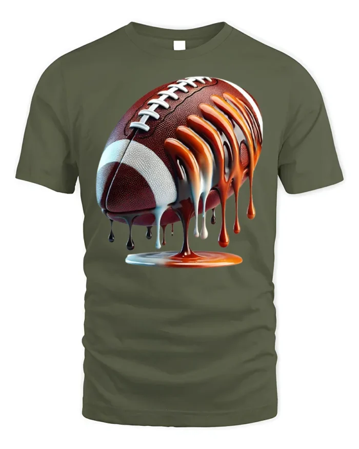 Dripping Football Game Day Graphic T-Shirt Black - military green t-shirt on white background