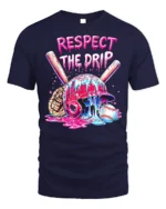 Respect the Drip Baseball Helmet Graphic T-Shirt - navy t-shirt on white background