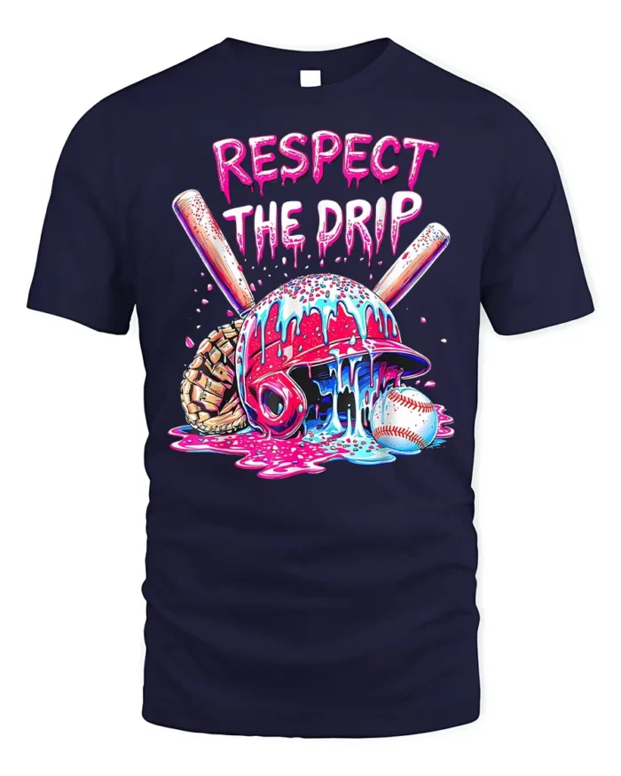 Respect the Drip Baseball Helmet Graphic T-Shirt - navy t-shirt on white background