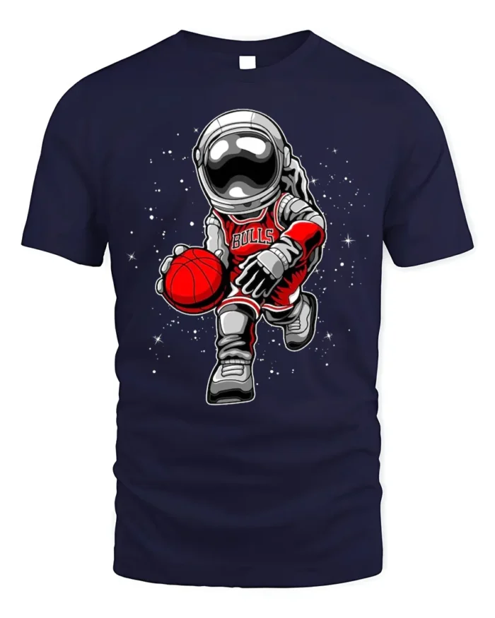 Astronaut Basketball Cosmic Dribble Graphic T-Shirt - navy t-shirt on white background
