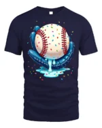 Baseball Ice Cream Drip Glove Graphic T-Shirt Black - navy t-shirt on white background