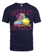 Cleats On Drip Strong Softball Graphic T-Shirt Black - navy t-shirt on white background