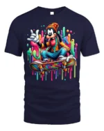 Cartoon Skater Drip Art Skateboard Graphic T-Shirt - navy t-shirt on white background