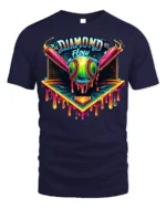 Diamond Flow Softball Drip Neon Graphic T-Shirt Black - navy t-shirt on white background