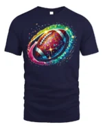 Rainbow Sequin Football Sparkle Graphic T-Shirt Black - navy t-shirt on white background
