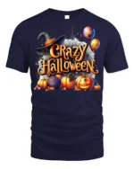 Crazy Halloween Pumpkins Witch Hat Graphic T-Shirt - navy t-shirt on white background