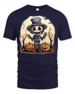 Creepy Scarecrow Pumpkin Halloween Graphic T-Shirt - navy t-shirt on white background