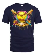 Colorful Softball Drip Bats Graphic T-Shirt Black - navy t-shirt on white background