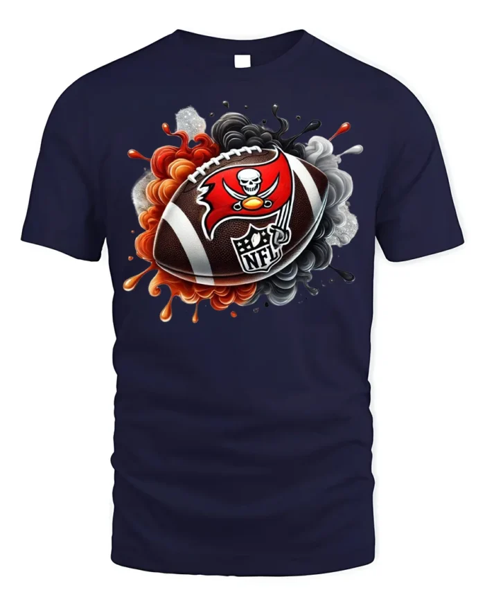 Flaming Skull Football Graphic T-Shirt Black - navy t-shirt on white background