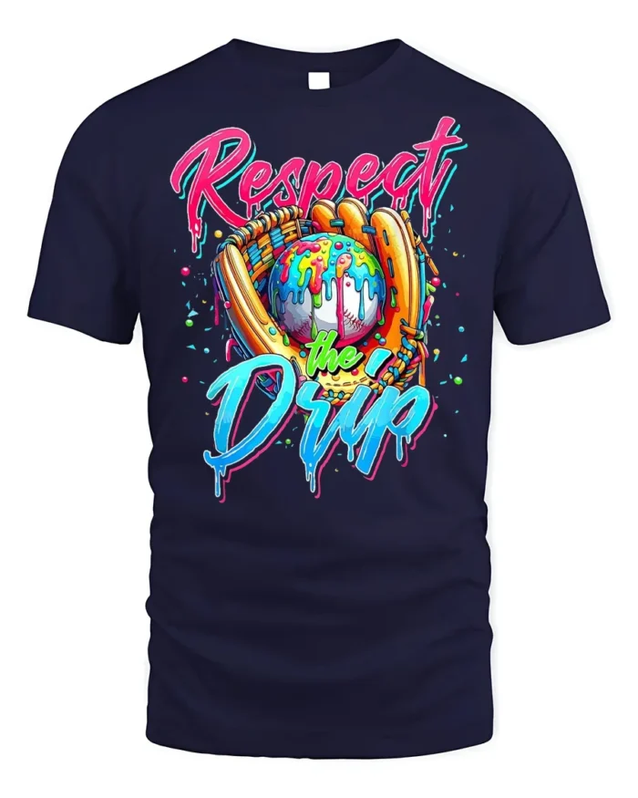 Respect the Drip Baseball Graphic T-Shirt Black - navy t-shirt on white background
